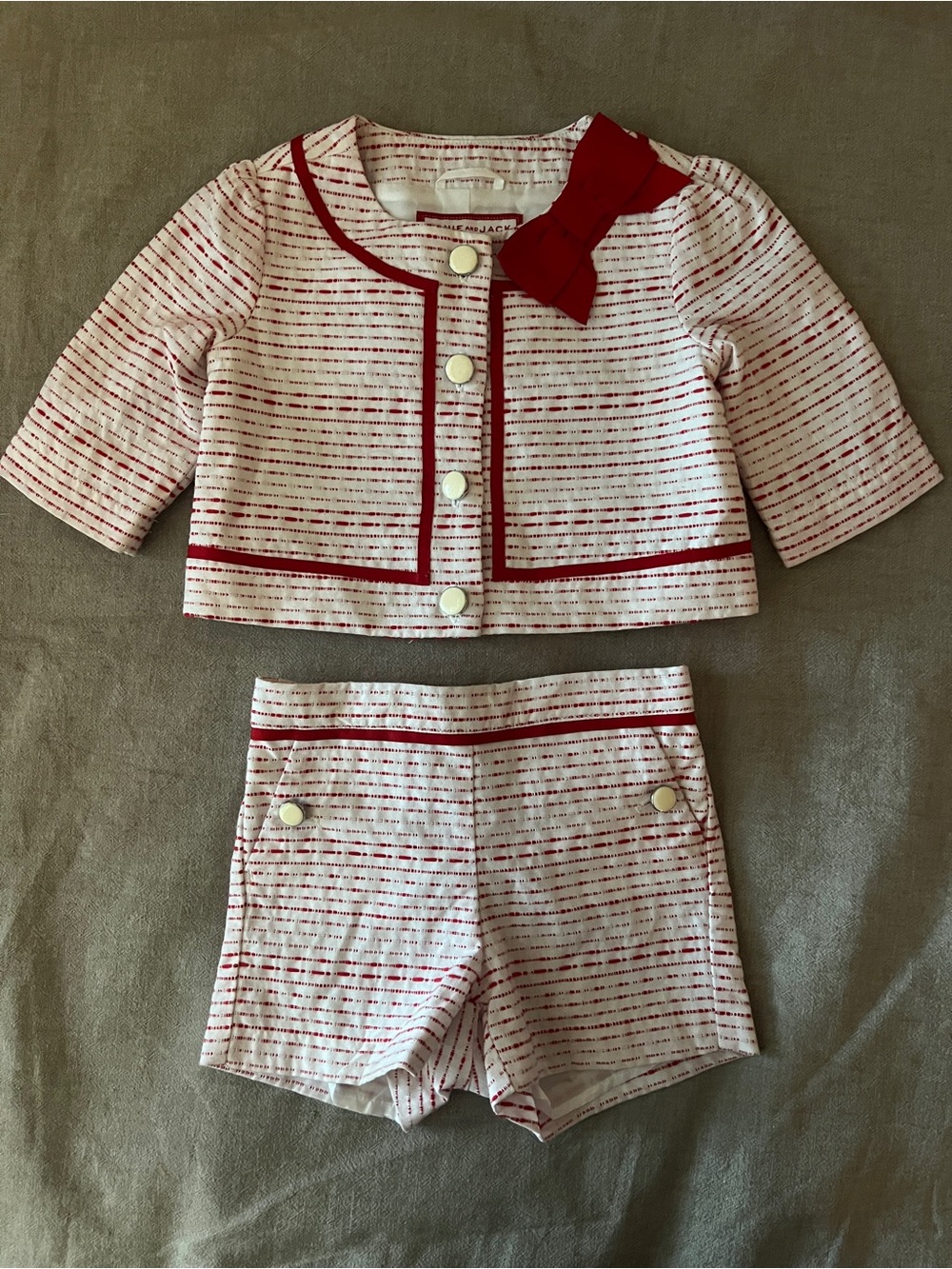 Janie & Jack Girls Two-Piece Red & White Tweed Set with Bow